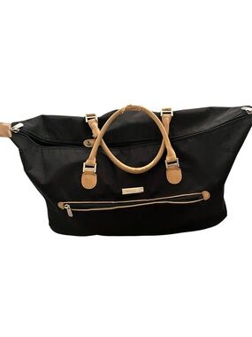 Black and Tan Women's rolling duffle Bag with Front Zip Pocket